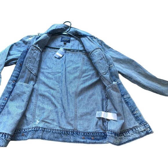 Lucky Brand Womens Blue Denim Trucker Jacket Cotton Distressed Jean Jacket Small - Picture 15 of 16